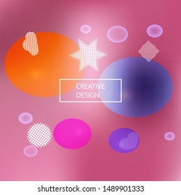 Abstract blurred mesh background. Vector illustration texture. Dynamic backdrop with colored bubbles and white shapes. Pink celebration template for your graphic design, user interface or app.