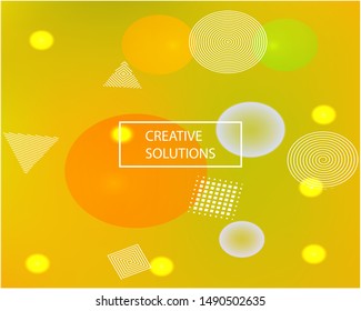 Abstract blurred mesh background. Vector illustration elements. Futuristic backdrop with colored bubbles and white shapes. Yellow celebration template for your graphic design, user interface or app.