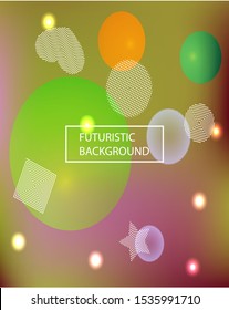 Abstract blurred mesh background. Vector illustration texture. Dynamic backdrop with colored bubbles and white shapes. Green celebration template for your graphic design, user interface or app.