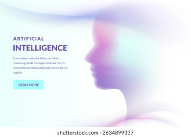 Abstract blurred motion human face in neon gradient colors. Vector futuristic illustration of persons head. Artificial intelligence, psychology and mind, science, virtual technology concept - Powered by Shutterstock - Get 15% off with code: PIKWIZARD15