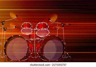 abstract blurred music background with drum kit on red