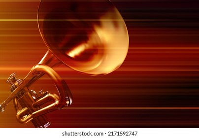 abstract blurred music background with trumpet on red