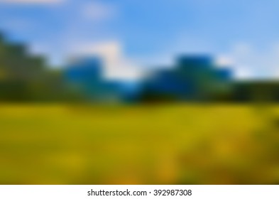 Abstract blurred nature vector background with mountains, sky and meadow, blurry