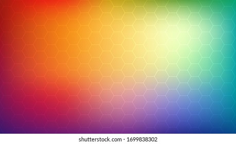 Abstract Blurred Rainbow Gradient Background With Hexagonal Netting Pattern On It. EPS10 Vector