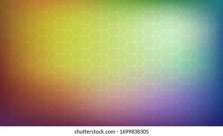 Fondo Abstracto De Gradiente Arcoiris Desenfocado Con Patrón De Netting Hexagonal. Vector EPS10