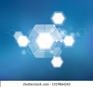 Abstract blurred science background with hexagons. Medicine, technology, high technology, Scientific research.