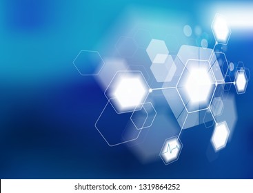 Abstract blurred science background with hexagons. Medicine, technology, high technology, Scientific research.