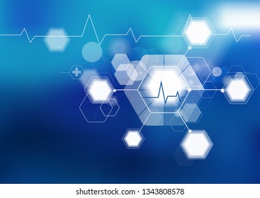 Abstract blurred science background with hexagons. Medicine, Scientific research.
