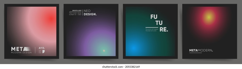 Abstract blurred square, gradient cover template design set for poster, social media post and sale banners. Smooth circular gradient fashion post. Vector aesthetics premium duotone set.