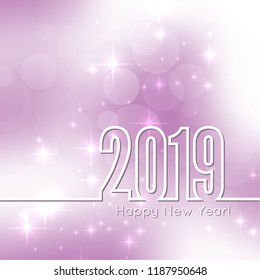 Abstract blurred vector background. Happy New Year 2019 theme. Round banner with rays.