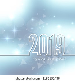 Abstract blurred vector background. Happy New Year 2019 theme. Round banner with rays.