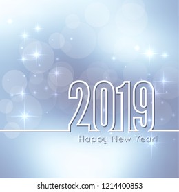 Abstract blurred vector background. Happy New Year 2019 theme. Round banner with rays.