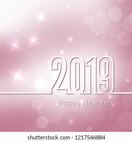 Abstract blurred vector background. Happy New Year 2019 theme. Round banner with rays.