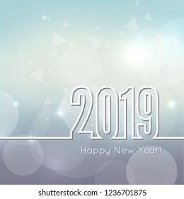 Abstract blurred vector background. Happy New Year 2019 theme. Round banner with rays.