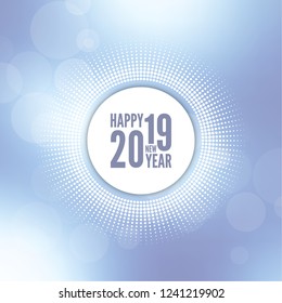 Abstract blurred vector background. Happy New Year 2019 theme. Round banner with rays.