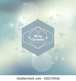 Abstract blurred vector background with hexagon banner and hovering triangles. Merry Christmas. Happy New Year.