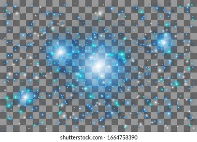 Abstract blurred vector background with light glare, bokeh and glowing particles. Vector glowing stars, lights and sparkles. Glittering transparent effects on grey grid background