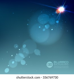 Abstract blurred vector background with light glare and bokeh. Lighting effects of flash. Background can be used for website, banners or presentation.