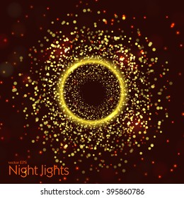 Abstract blurred vector background with light glare, bokeh and glowing particles. 
