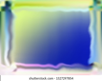 Abstract blurred vector background. Multicolor frame with smooth transitions in yellow, blue, green, pink, white. Blue blurred banner with frame. Copy space. Vector stock striped illustration
