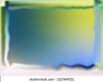Abstract blurred vector background. Multicolor frame with smooth transitions in yellow, blue, green, pink, white. Blue blurred background with frame. Copy space. Vector stock striped illustration