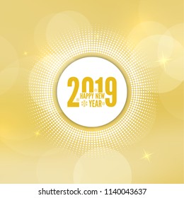 Abstract blurred vector background with sparkle stars. Happy New Year 2019. Round banner with rays. 