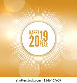 Abstract blurred vector background with sparkle stars. Happy New Year 2019. Round banner with rays. 