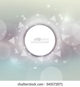 Abstract blurred vector background with sparkle stars with round banner dots, scatter triangles.