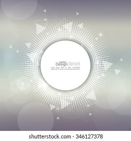 Abstract blurred vector background with sparkle stars with round banner dots, scatter triangles.