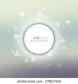 Abstract blurred vector background with sparkle stars with round banner dots, scatter triangles.