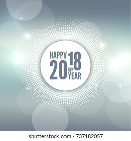 Abstract blurred vector background with sparkle stars. Happy New Year 2018. Round banner with rays. 