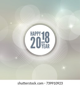 Abstract blurred vector background with sparkle stars. Happy New Year 2018. Round banner with rays. 