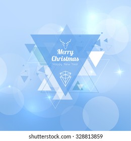Abstract blurred vector background with triangular banner and hovering triangles. Merry Christmas. Happy New Year.