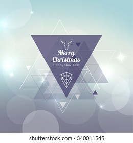 Abstract blurred vector background with triangular banner and hovering triangles. Merry Christmas. Happy New Year.