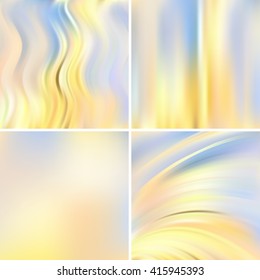 Abstract blurred vector backgrounds. For art illustration template design, business infographic and social media. Pastel  yellow, blue, orange, white colors. Bright holographic backgrounds set