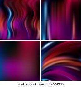 Abstract blurred vector backgrounds. For art illustration template design, business infographic and social media. Pink, red, purple, black colors