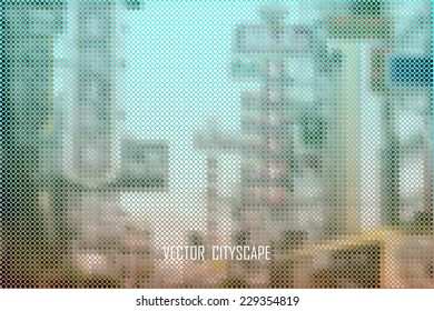 abstract blurred vector cityscape with Chinatown hieroglyphs