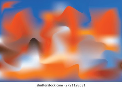 Composição borrada abstrata com tons de laranja quente, acentos azuis e gradientes suaves, evocando uma sensação de movimento e energia.