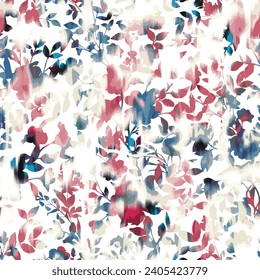  Abstract Blurry fuzzy floral seamless repeat pattern. Color blurred abstract flowers in trendy style. For cloth, dress, fabric, textile, texture or wrapping.