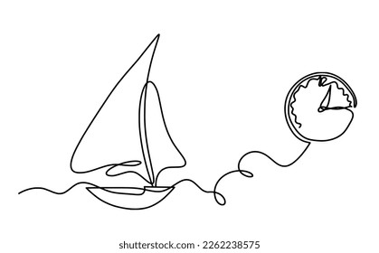 Abstract boat with clock as line drawing on white background. Vector