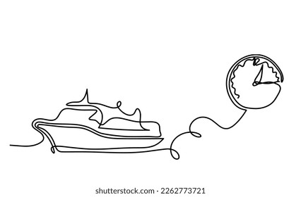 Abstract boat with clock as line drawing on white background. Vector