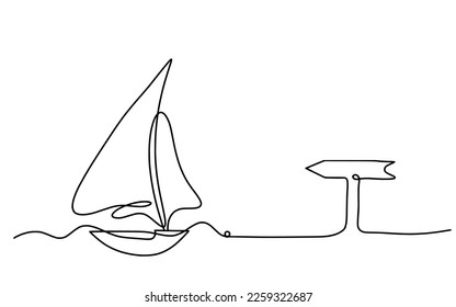 Abstract boat with direction as line drawing on white background. Vector