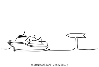 Abstract boat with direction as line drawing on white background. Vector