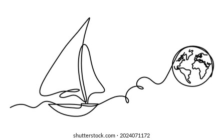 Resumen de barco con globo como dibujo en fondo blanco. Vector