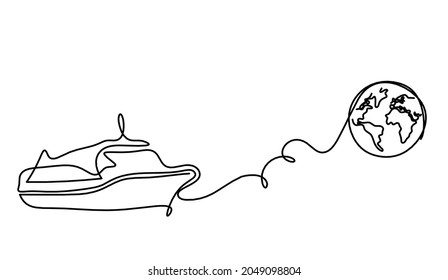 Abstract boat with globe as line drawing on white background. Vector