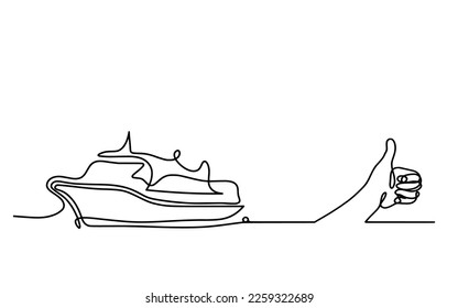 Abstract boat with hand as line drawing on white background. Vector