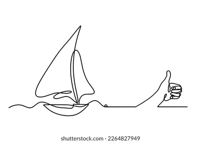 Abstract boat with hand as line drawing on white background. Vector