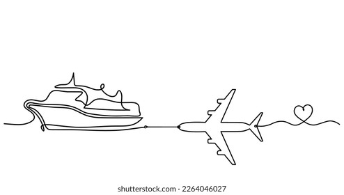 Abstracto barco con plano como plano de línea sobre fondo blanco. Vector