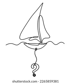 Abstract boat with question mark as line drawing on white background. Vector