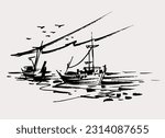 Abstract of boat in the sea vector for card, illustration, background 